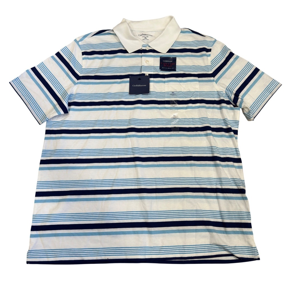 Croft & Barrow Polo Shirt Men's White Blue Stripe Cotton Blend XL NWT Classic